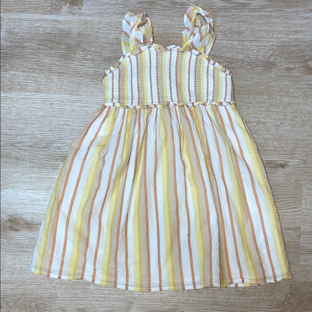 Cupcakes & Cashmere Smocked Yellow Orange White Tan Striped Girl’s Party Dress